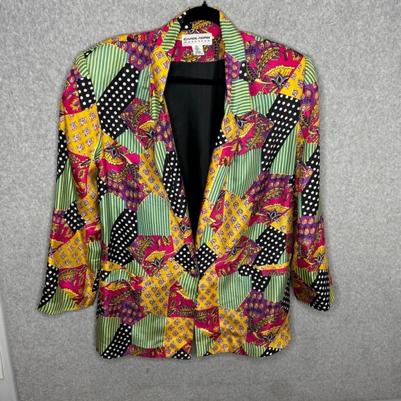 CAROL HORN WORKSHOP Jackets & Blazers - Vintage Silk 1980s Blazer Retro Shoulder Pads Maximalist Polka Dot Patchwork